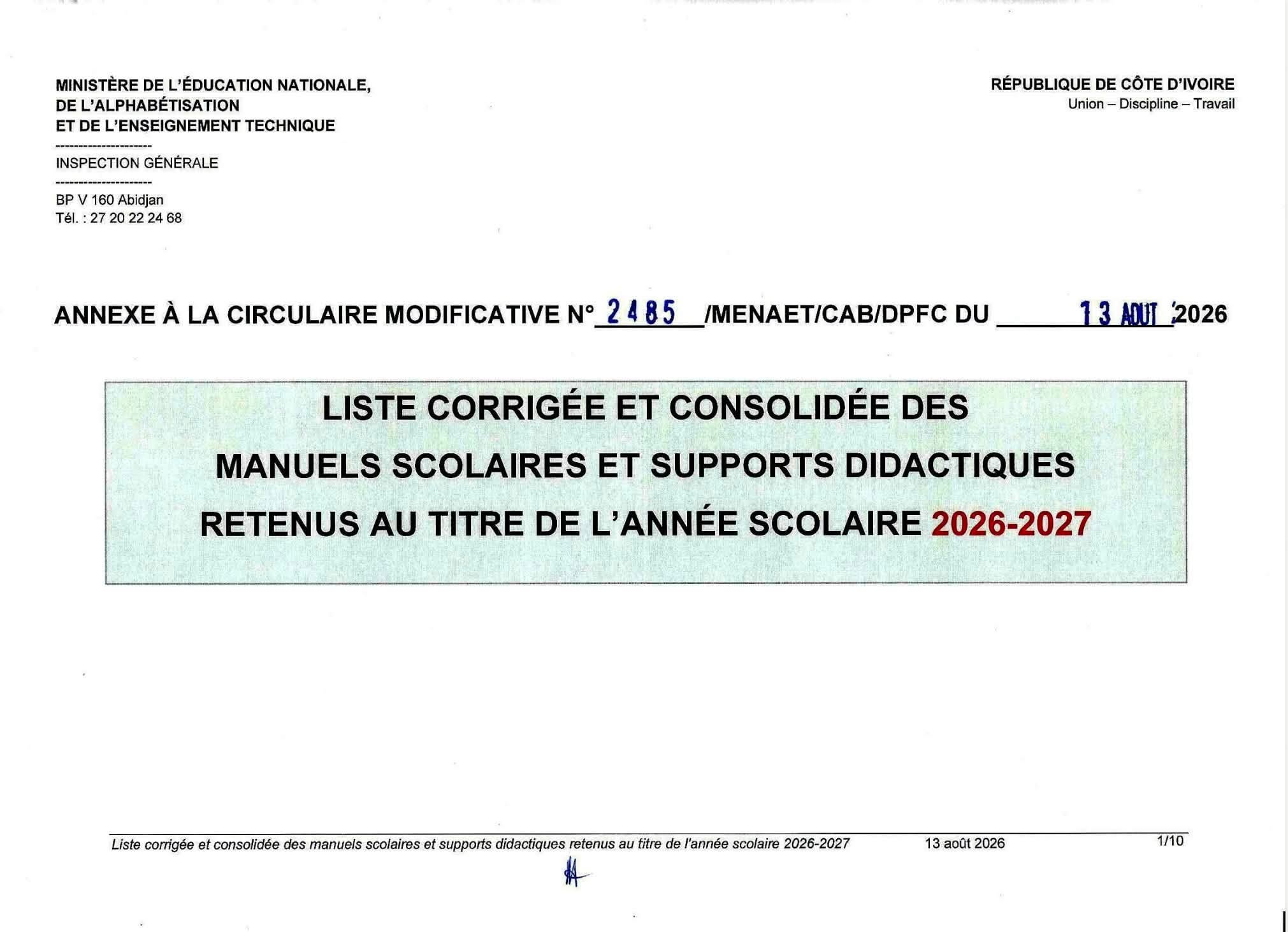 liste des manuels scolaires rentrée 2026-2027 cote d'ivoire